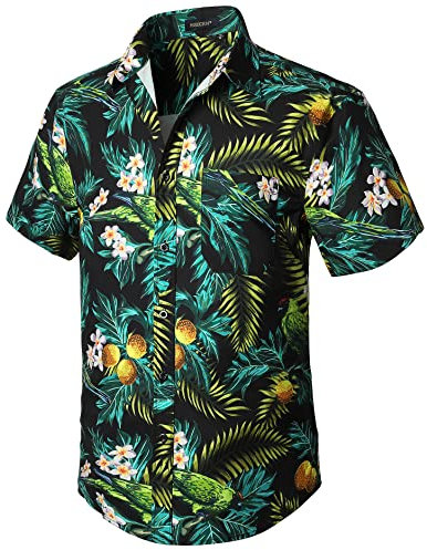 Enlision Hawaii Hemd Männer Kurzarm Hawaii Hemd Aloha Hemd Blumen Herren für Sommer Strand Freizeithemd Hawaiihemden Grün L