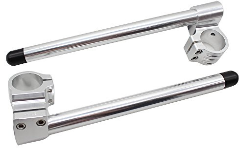 1 Riser 41mm Clip on Handlebar fit Fork Tube 41mm Racer Motorcycle handlebar bars 7/8, 41 mm Clip ons CNC Silver