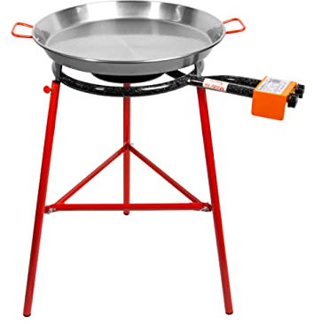 Machika Tabarca Paella-Set mit 55,9 cm 55 cm Karbonstahl-Pfanne, 20,3–40,6 cm Doppelring-Paella-Brenner und Ständer-Set (83,8 cm), perfekt für gastronomische Veranstaltungen, Catering, Camping, 14