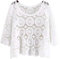 Damen Sommer 3/4 Ärmel Häkel-T-Shirt Strick Blumenmuster Pullover Top Strand Bluse Cover Up, weiß, OneSize