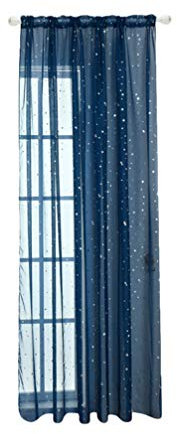 Sewroro Fensterbehandlung Vorhänge 1Pc Fenster Vorhang Voile Tüll Silber Sternfolie Fenster Schiere Panel Sterne Vorhang Vorhang für Schlafzimmer Balkon Marine Blau (100 X 270 cm) Voile- Vorh?