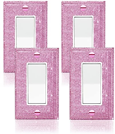 Dekorative Steckdosen-Abdeckplatte für Lichtschalter oder Steckdose, silberfarben, glänzend, rosa, Strass, Wandplatte, 4 Stück