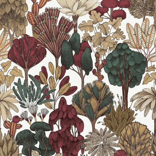 Papier peint nature Profhome 377577-GU papier peint intissé lisse avec des ornements floraux mat rouge beige brun vert 5,33 m2