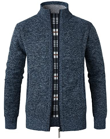 Btmpmcs Hommes Cardigan Veste en Maille Grosse Tricoté avec Col Debout Décontractée Ouvrez-Front Zippé Gilet Automne Hiver Chaud Pulls Épais Doublé en Polaire Sweat