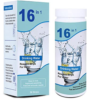 huwvqci 16-in-1 Trinkwasser-Test-Sets, hohe Empfindlichkeit, Teststreifen, Erkennung von pH, Härte, Chlor, Blei, Eisen, Kupfer, Nitrat, Wassertest-Kits für Trinkwasser, pH-Wert