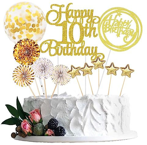 10.Geburtstag Tortendeko Gold Geburtstagskuchen Deko Happy Birthday Gold Cake Topper Tortendeko 10 Geburtstag Frau Männer Tortendeko Geburtstag Gold Kuchendeko Geburtstag Tortendeko Geburstagstorte