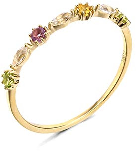 KnBoB Ringe Verlobungsringe, Damen 14 Karat (585) Gold Ring, Dünn Weiß Marquise Topas Größe 61 (19.4)