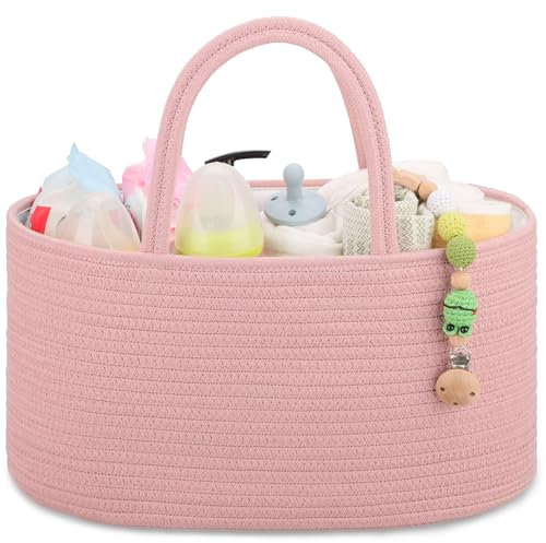 COMSE Baby Nappy Caddy Organizer, Nappy Basket, Car Diaper Change Organizer, Portable Tote Bag with Divider, Baby Shower Gifts Newborn Essentials Registry Must Have, Dusty Pink