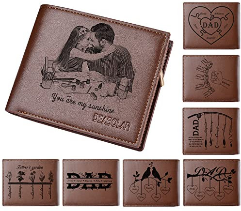 DEZUNTU Personalisierte herzförmige Namensbrieftaschen für Männer, individuell graviertes Foto-Doppel-Geldbörse aus Leder mit Kindernamen, Geschenke für Vater, Ehemann zum Vatertag