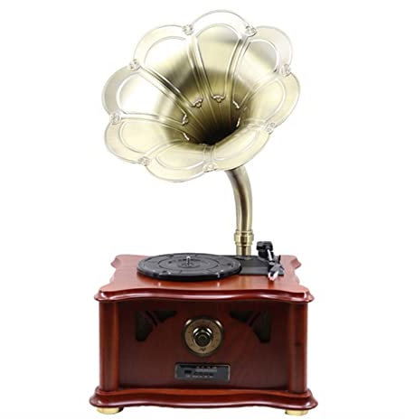 Classic Retro Solid Wood Record Player Vinyl Gramophone Big Horn Subwoofer Speaker Bluetooth Audio Records FM Radio Music