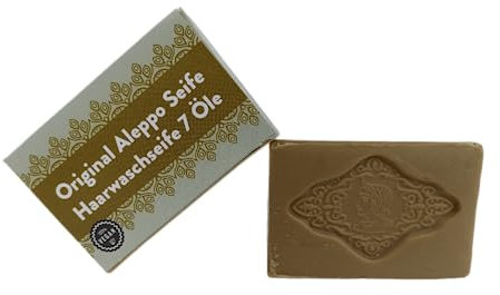 myAMAZE® ORIGINAL Aleppo Seife Haarwasch Seife 7 Öle | 100g | Naturseife/Handseife/Duschseife/Haarseife | Vegan | Plastikfrei | Handmade | traditionelle Herstellung |