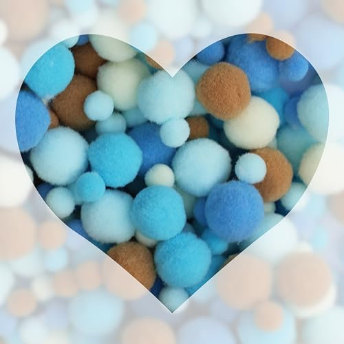 Lulubug Pompons zum Basteln, 500 Stück | 1cm - 2cm, Filzoptik | Hochwertige Farben, verschließbarer Zipper | Bälle zum Basteln für Kinder und Erwachsene, DIY, Nähen | Blue Sky