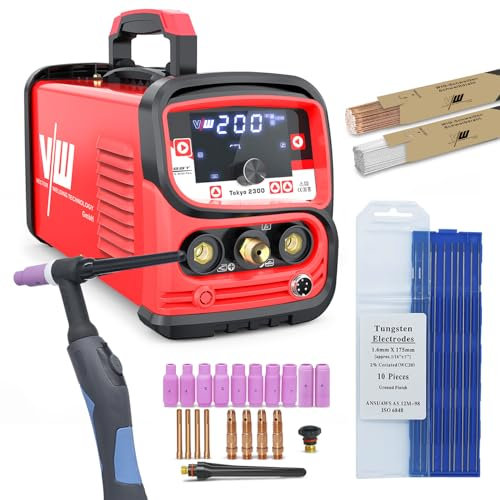 WIG Schweißgerät DC 200 A - Schweißgerät Profi SET-37-teiltig - Elektrodenschweißfunktion - Pulsfunktion - Stroman- & Abstieg - Jobpeicher - Inverter - IGBT - Tokyo 2300 - VECTOR WELDING