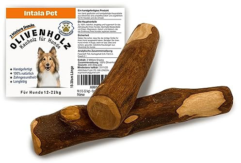 Olivenholz für Hund Medium 2 Stuck, Kauholz für Hunde M Holzknochen Natürlicher Kauknochen Kausnack Kaustange