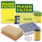 MANN-FILTER Inspektionspaket Filterset 1x Ölfilter, 1x Luftfilter, 1x Innenraumfilter (Aktivkohlefilter), 1x Ölwechselanhänger,
