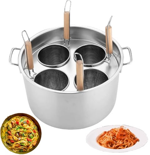 ZIXIAOS Utensile da Cucina Commerciale per cuocipasta a 4 Fori, cuocipasta, pentola per Pasta in Acciaio Inossidabile e cestello colino a 4 Inserti per la Cucina Domestica,2
