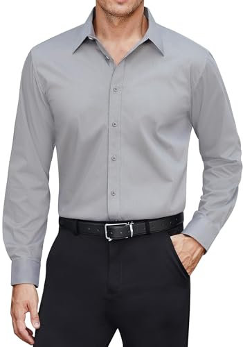 J.VER Herren Langarmhemd Hemden Männer Unifarben Hemd Anzug Hochzeit Hemd Business Casual Shirt,Hellgrau,XL