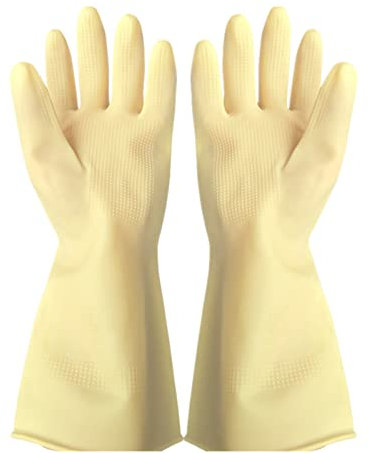 Guanti da Domestico in Latex, guanto di Gomma Lunghi, Stoviglie, Pulizia Domestica Riutilizzabili per Cucina, Giardino, Lavaggio Auto, Lavori (Beige, XL)