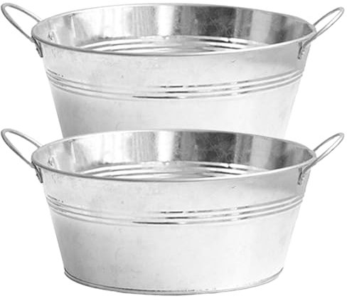 Yeory Planteur galvanisé 2pcs Baignoire galvanisée Ronde avec poignées Robustes 9,76x4,33 Pouces Planteur en Zinc pour Plantation, Boissons, Seau à Glace, Baignoire galvanisée