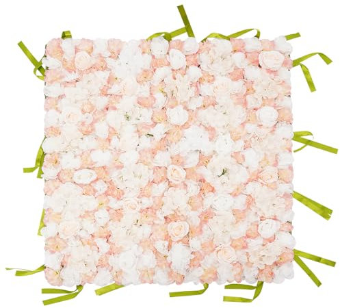 LUNICASHA Künstliche Blumenwand 1 * 1M Rosenwand Blumenwandpaneel DIY Hochzeit Straße Hintergrund Dekoration Blumenwand Kunstblumen mit Bänder für Hochzeit PartyWeihnachten Heimdekoration,Weiß