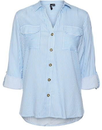 VERO MODA Damen Vmbumpy L/S Shirt New WVN Ga Noos Langarmbluse, Azure Blue,XS