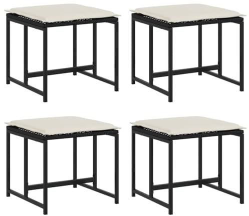 vidaXL Gartenhocker mit Kissen 4 STK. Schwarz Poly Rattan, Outdoor Hocker, Garten Sitzhocker, Sitzhocker Terrasse, Terrassenhocker, Sitzhocker