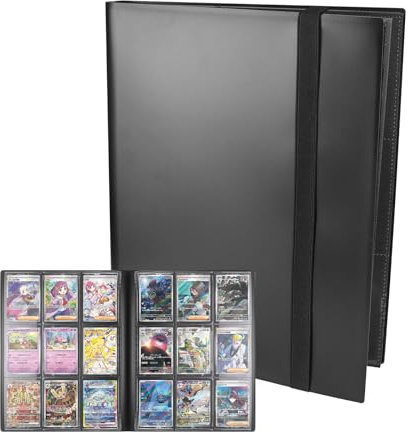 Cragmut Sammelkarten Album, 9 Pocket Sammelalbum mit 360 Kartenkapazität Toploader Binder Wasserdichter Karten Sammelalbum mit Elastischer Gurt für Pokemon, YuGiOh, Magic The Gathering (Schwarz)