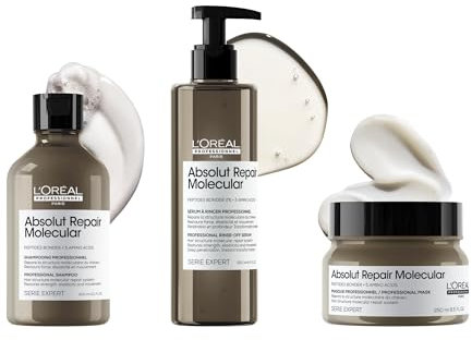 Absolut Repair Molecular Pflege-Trio für stark strukturgeschädigtes Haar, Shampoo 300ml, Rinse-Off Serum 250ml und Maske 250ml