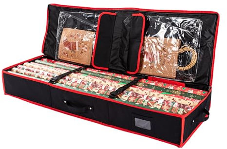 Geschenkpapier Aufbewahrungstasche Organizer,Faltbare Geschenkpapier Tasche,600D Oxford Gewebe Geschenkpapierrollen Aufbewahrung,Schrank Tasche Schutzbezug (Schwarz, 101x36x14cm)