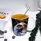 YOIUE Tasse aus Keramik - Große 11oz Tassen 330ml Kaffeetassen mit Henkel, 100% Handbemalt - Trinkgläser mit Griff - Weiß,Adler auf abstraktem Hintergrund malen. USA-Symbole für Freiheit.