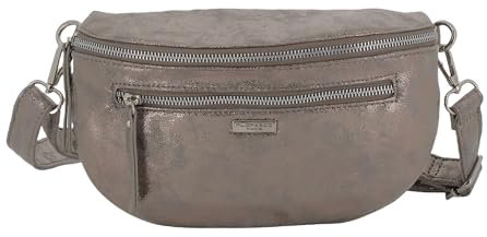 Flora & Co - Petit Sac Banane Imitation Cuir Suédine Irisé Femme - Sac À Bandoulière Porte Épaule Croisé Ou Devant Poitrine - Chic Léger - Taupe Métal