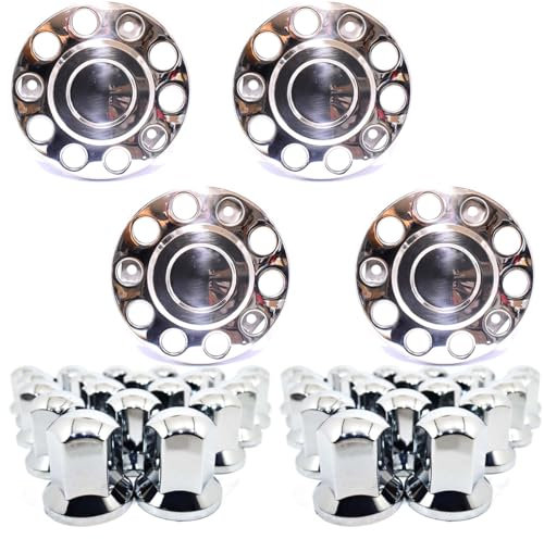 4X Radbolzenabdeckung Radkappen Edelstahl LKW 22,5 in Zoll mit 40x Radmutterkappen 32mm Lange Chrom