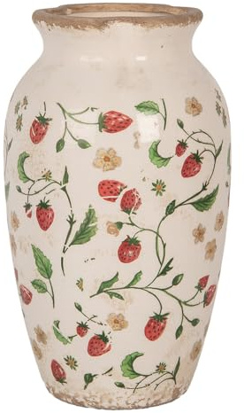 Clayre & Eef Vase Ø 16x27 cm Beige Rot Keramik Erdbeeren