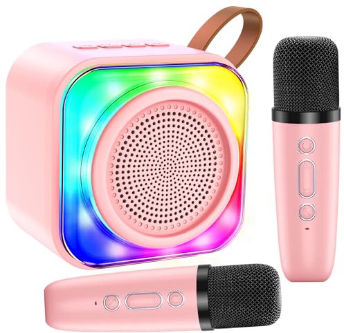 MicQutr Karaoke-Maschine Kinder mit 2 Mikrofonen, Drahtloses Mini Karaoke für Mädchen 3-10 Jahre, Bluetooth 5.0, LED-Lichteffekt, Geschenk für Kinder