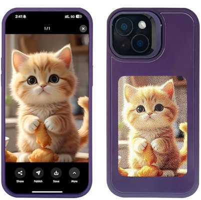 LONG GLACIER Smart E-Ink Screen Phone Case Powered by AI Vista for DIY Picture Display, Wireless NFC Customized Ink Screen Phone Protective Cover Compatible with iPhone 15 - Purple