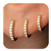 FUNEIA Silber 925 und 14K Vergoldete Creolen-Set - Wasserfeste Ohrringe für Mehrere Ohrlöcher - Mini Gold-Silber Piercings Schmuck