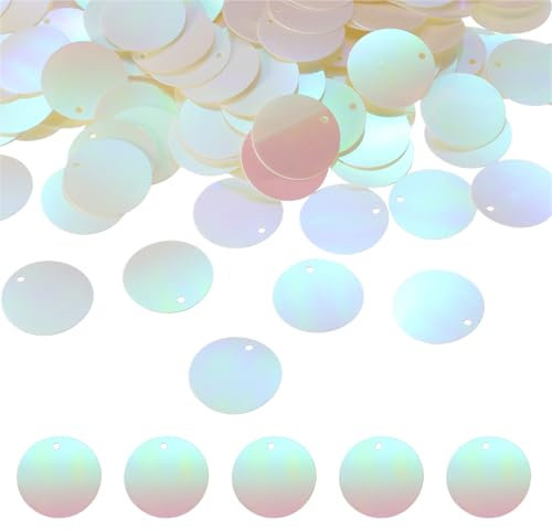 QUARKZMAN 450 Stück Flache Runde Pailletten, 20mm/0,8 Zoll Große Pailletten für Bastelharz Gradient AB Beige Lose Pailletten mit Einzelnen Löchern für DIY-Basteln Nähen Stickerei Kleidung