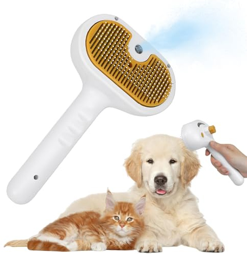 KatzenbüRste mit Dampf, Selbstreinigender Sprühkamm Haustierdampfbürste, Katzen Hund Haustier Spray Kamm, Wasser DampfbüRste Katzenkamm, 3-In-1 Katzen Dampfbürste mit Spray für Langes/Kurzes Haar