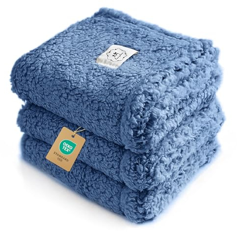 Luciphia Beruhigende Hundedecke, flauschig, Premium-Fleece, Haustierdecken, weicher Sherpa-Überwurf für Hunde, Welpen, Katzen, Dunstblau, Größe L (104,1 x 78,7 cm), 1 Packung mit 3 Stück