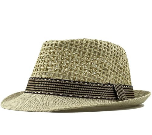 WUFANGBU Sonnenhut Strohhut Hut Damen Strohhut Damen Curled Edge Paarhut Jazzhut Herren Outdoor Strandhut 48-52Cm Beige