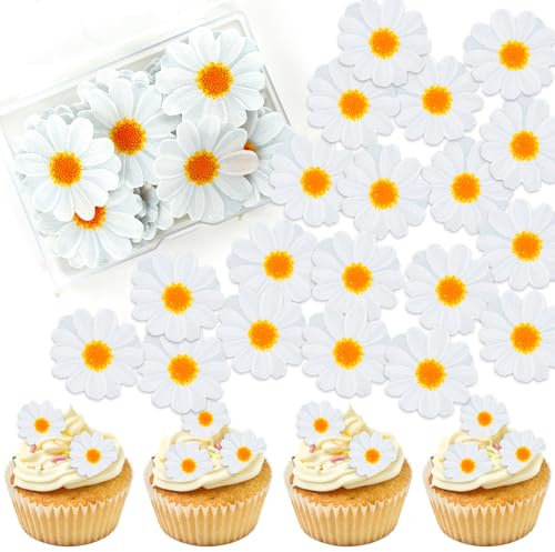 Essbare Blumen für Torte,40 Stück Gänseblümchen Tortendeko Blumen Essbare Blüten Kuchen Deko,Esspapier Blumen Cupcake Toppers für Fondant Muffin Geburtstag Hochzeit Baby Dusche Party Dekoration