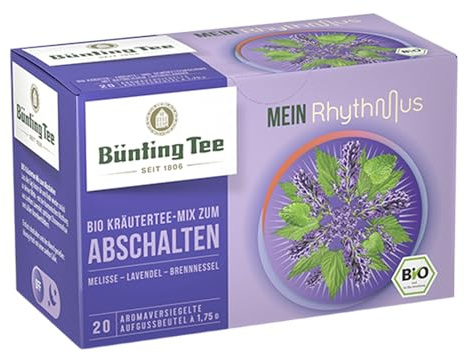 Bünting Tee Bio Mein Rhythmus, 3er Pack (3 x 20 Teebeutel) Kräutertee-Mix zum Abschalten | Melisse - Lavendel - Brennnessel | Glutenfrei | Laktosefrei | ohne Zuckerzusatz