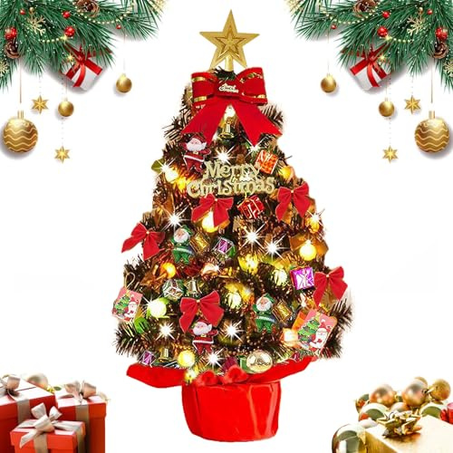 Mini Weihnachtsbaum Kleiner Weihnachtsbaum mit Beleuchtung LED Tisch Weihnachtsbaum klein künstlich geschmückt für Weihnachten Deko 60cm, Mini Christbaum mit Dekoration