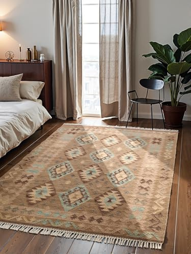 Hanse Home Afghan Kelim Teppich Dune - Bunter Traditioneller Teppich Handgewebt, Wolle & Baumwolle - Afghanischer Stil Oriental mit Fransen für Wohnzimmer, Schlafzimmer - Beige Multi, 120x170 cm
