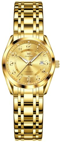 OLEVS Damen Uhr Quarz Edelstahl Armbanduhr mit Datum Elegante Damenuhr | Elegante Damenuhr mit Edelstahlarmband Quarzwerk Datumsanzeige Mineralglas stilvollem Design für Alltag und besondere Anlässe