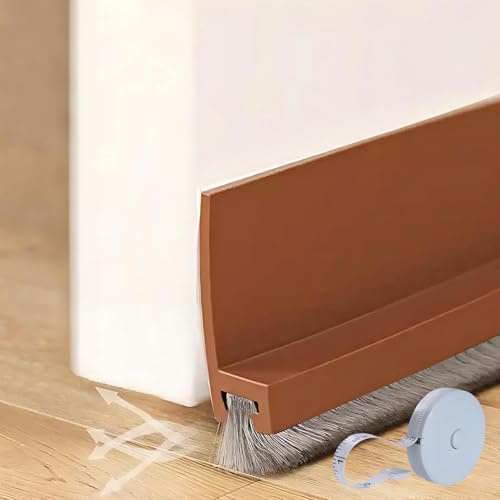 Bploar 100cm Türdichtung mit Bürste Selbstklebende Bodendichtung 53mm Breit, Schallschutz & Insektenschutz, Flexibles Silikon Türdichtung Türbürste Abdeckleisten Bürstendichtung Dichtung (Braun)