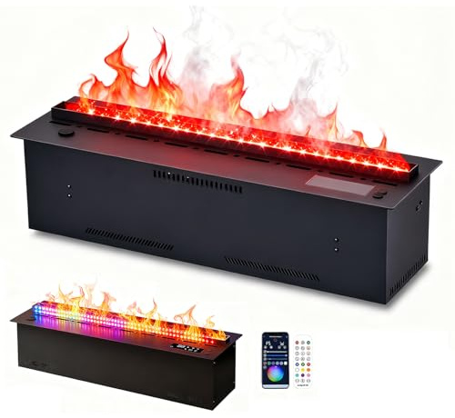 Wasserdampfkamin 3D mit App & Fernbedienung, Elektrischer Kamin – 9 Flammenfarben, automatisches Nachfüllen, Touch-Bedienung, Luftbefeuchter, Edelstahl Design für Wohnzimmer oder Büro 1000mm/39.3in