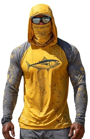 T-Shirt Anti UV Homme Respirant Vêtements De Protection Solaire Upf50+ D'été Tee Shirt avec Masque Manche Longue Léger Tshirt De Sport Grande Taille Sweat À Capuche pour Pêche Randonnée