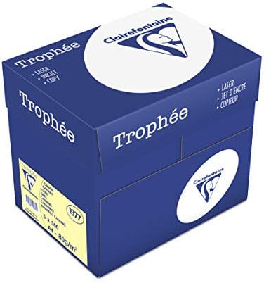 Clairefontaine 1977C - Karton mit 5 Ries Druckerpapier / Kopierpapier Trophee, intensive Farben, DIN A4, 80g, 500 Blatt x 5, Kanariengelb, 1 Karton