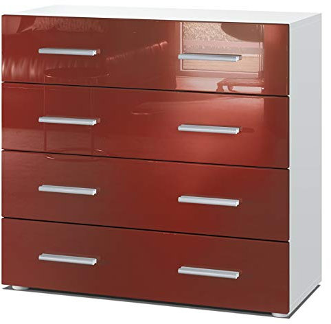 Vladon Sideboard Pavos, Kommode mit 4 Schubladen, Weiß matt/Bordeaux Hochglanz (76 x 72 x 35 cm)